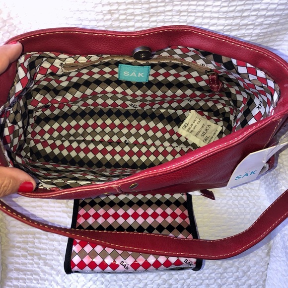 The Sak N.W. T. Studded Leather Hobo Bag With Cosmetic Case.Color Red Topstitch - Picture 3 of 8